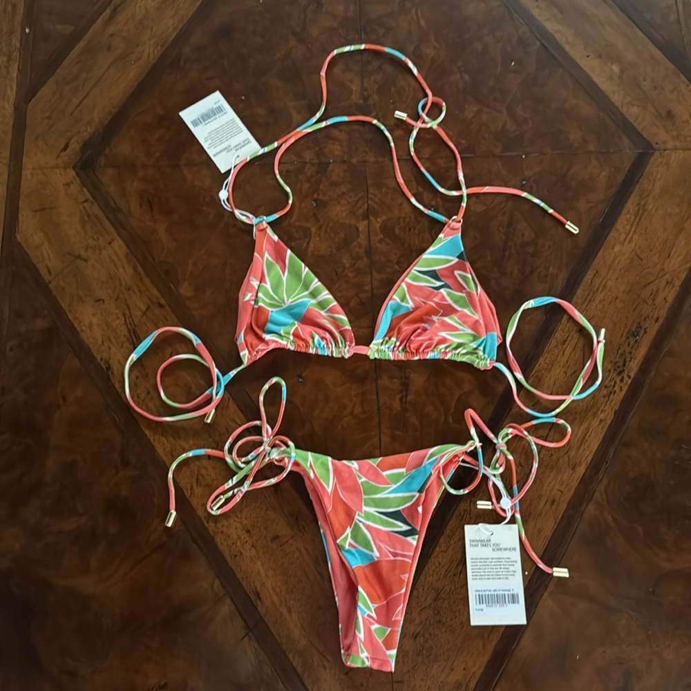 MONDAY Swimwear Hanalei Top L & Bottom P NWT Birds of Paradise - Picture 3 of 5